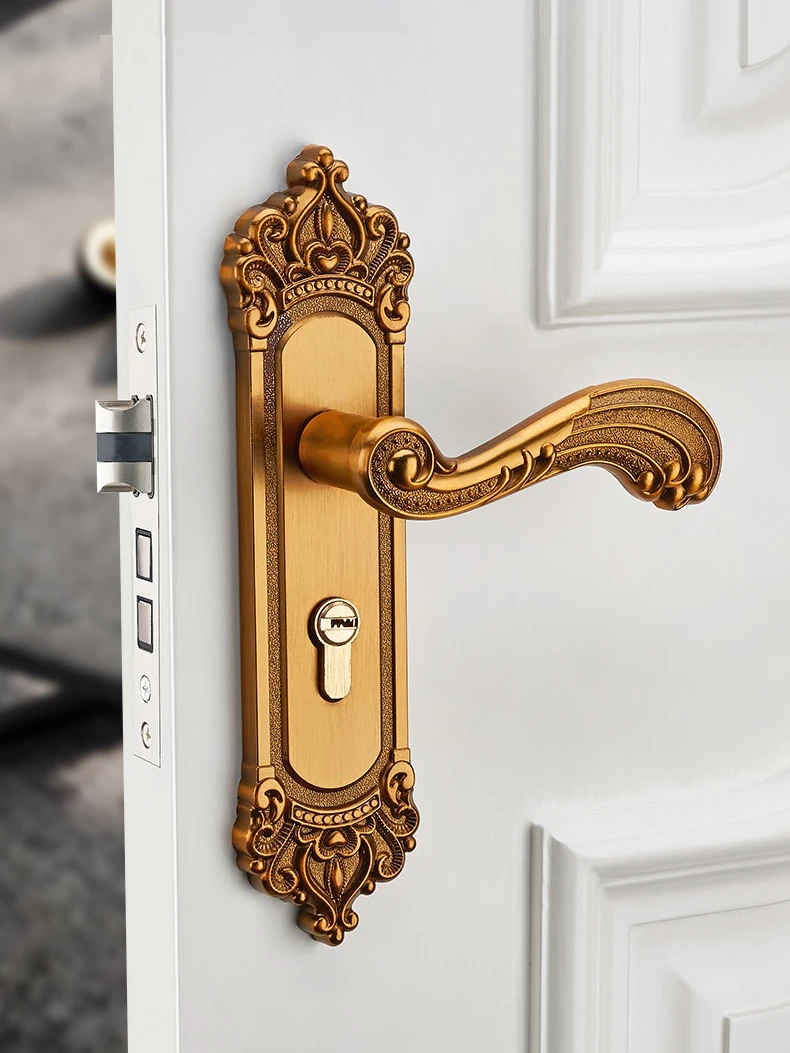 新中式仿古卧室门锁铜实木通用型五金执手锁具室内门锁静音门把手