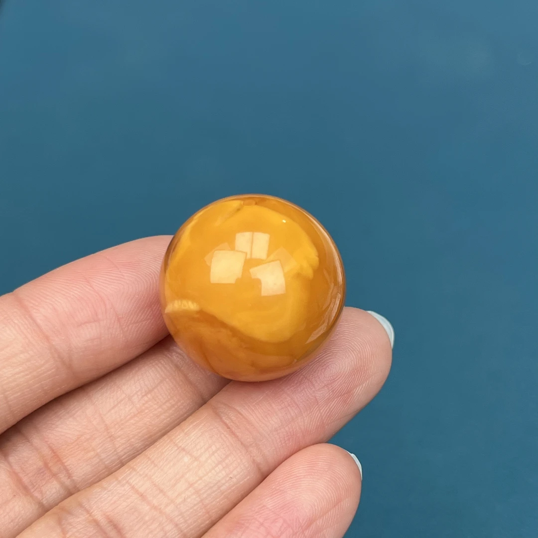 A1725天然原矿蜜蜡鸡油红圆珠 22.2mm抖音基地质检发货