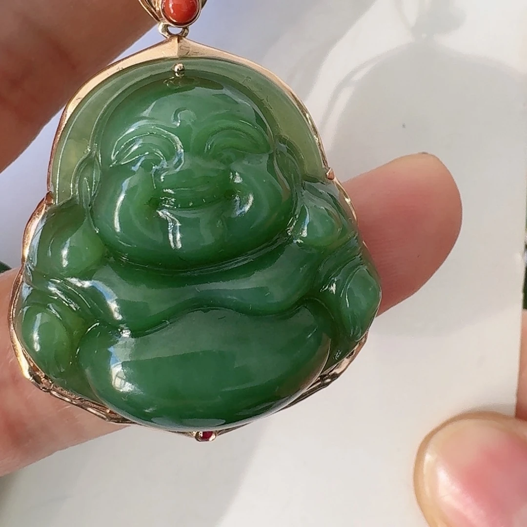 和田玉W佛公18K金镶嵌