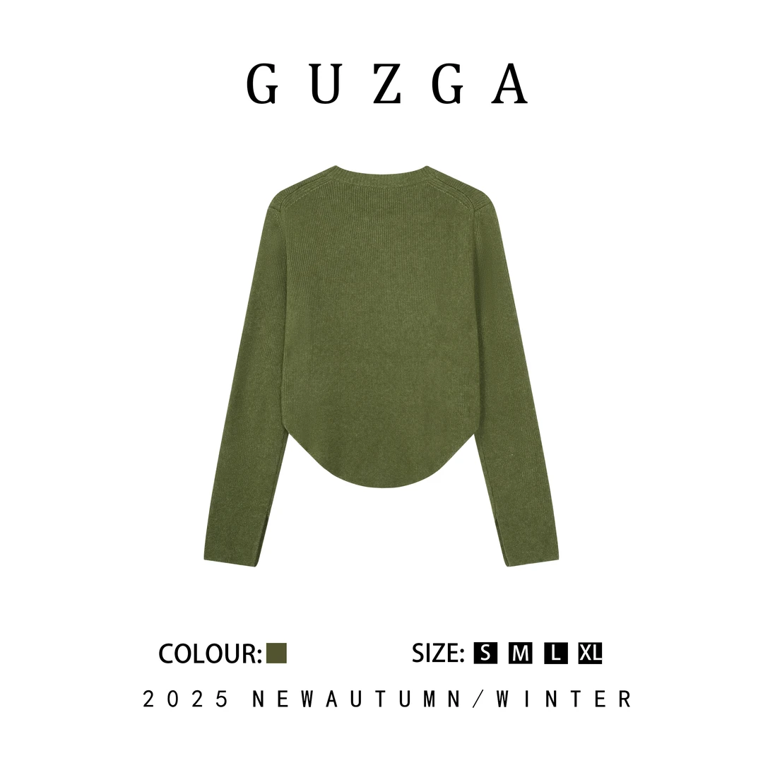 GUZGA【貌似天仙】2025秋季上新圆领长袖上衣潮流百搭简约修身