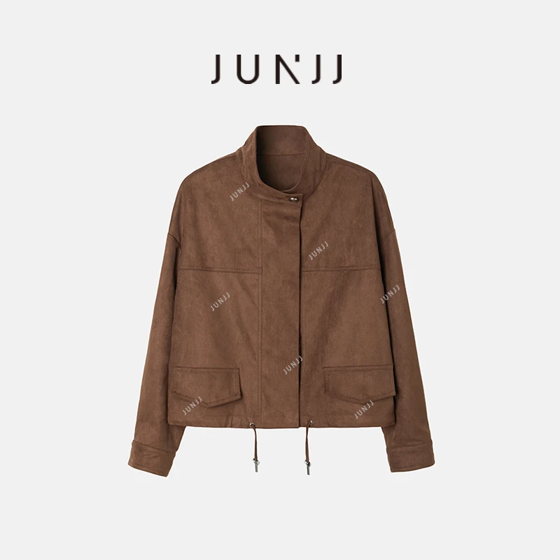 杰瑞【沐氧系列】工装风复古立领咖色短外套女秋季新款夹克女