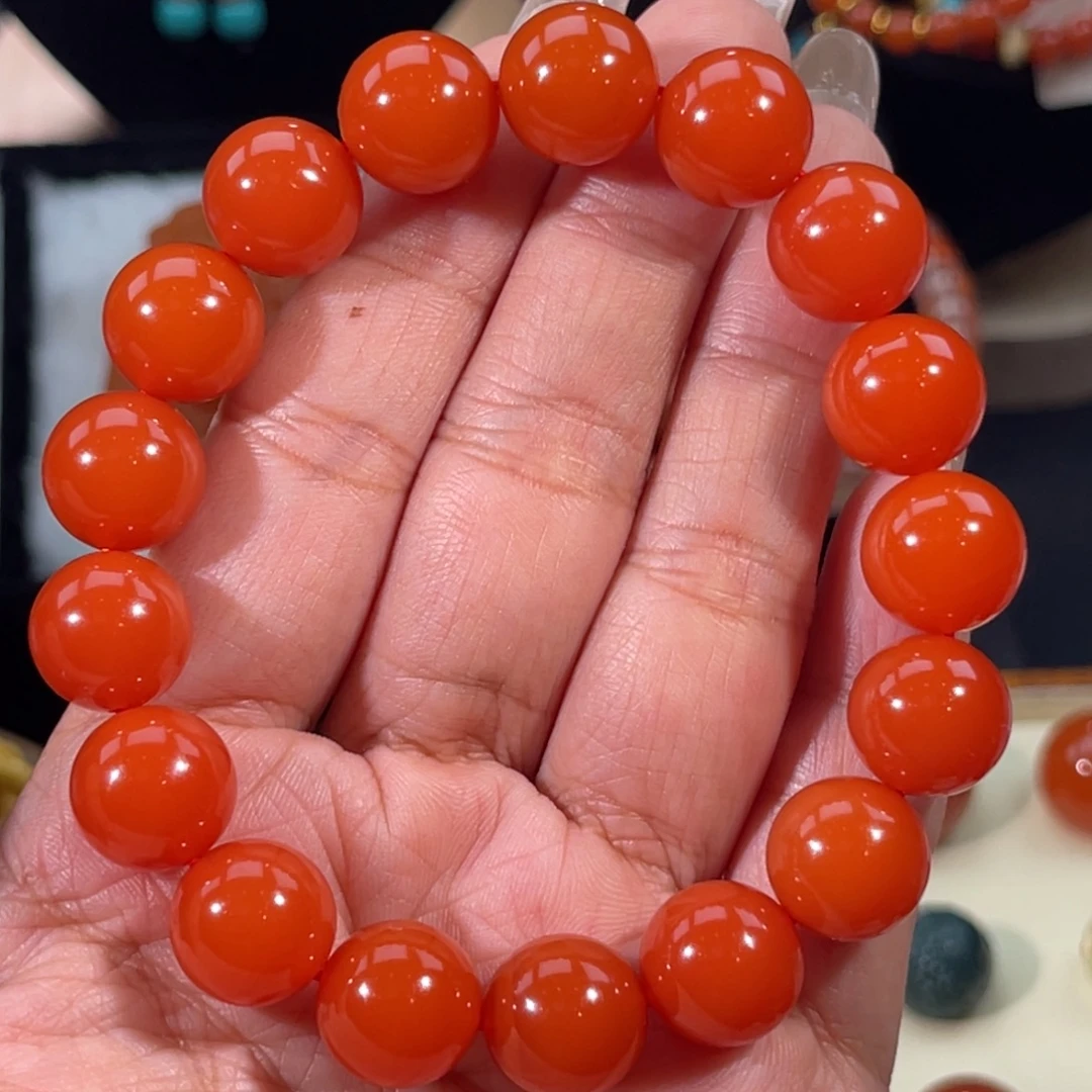 南红玛瑙未镶嵌滴水洞圆珠单圈12.3mm