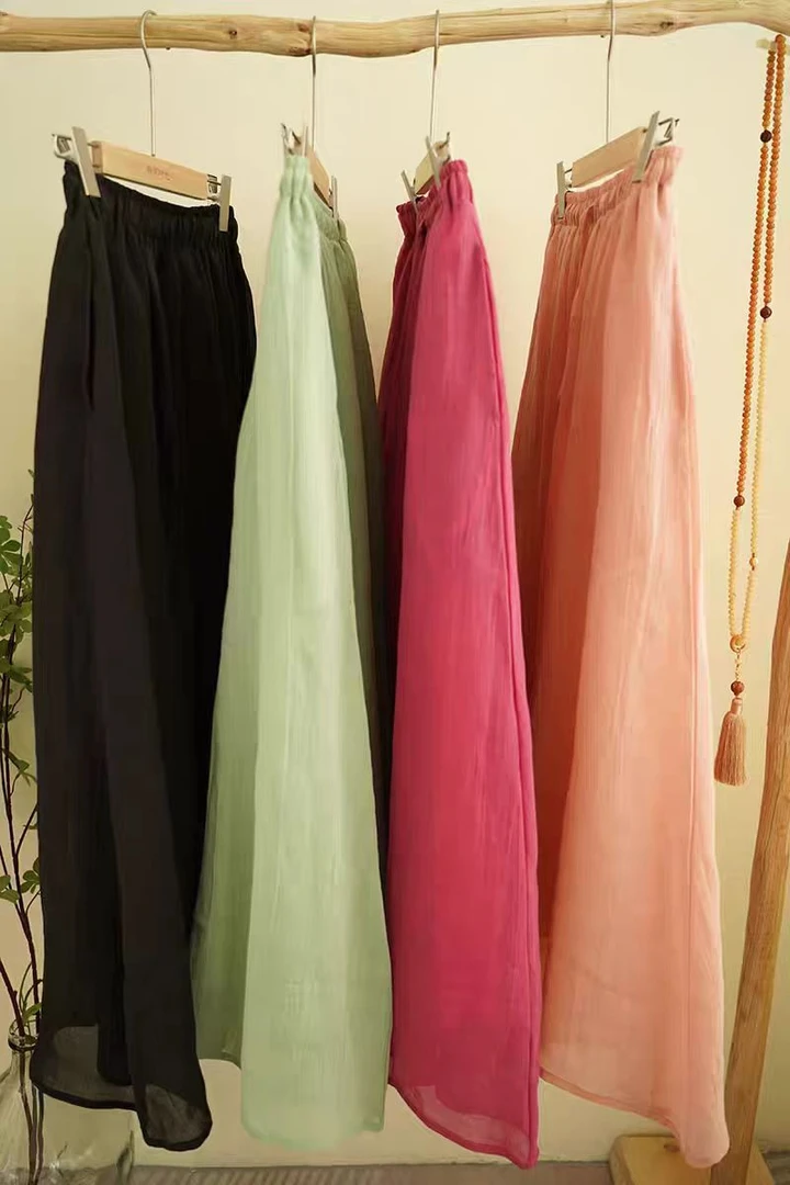 静家苎麻文艺双层仙气直筒百搭阔腿裤