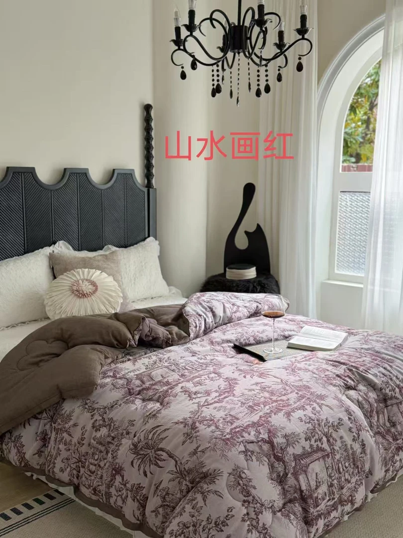 【山水画红】200*230cm轻奢高端定制高精密羊绒保暖被