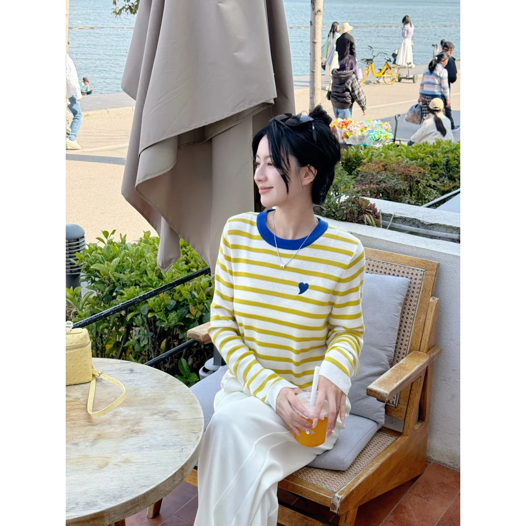 【春季新款】条纹休闲减龄洋气时尚气质显瘦百搭针织衫ZG0509