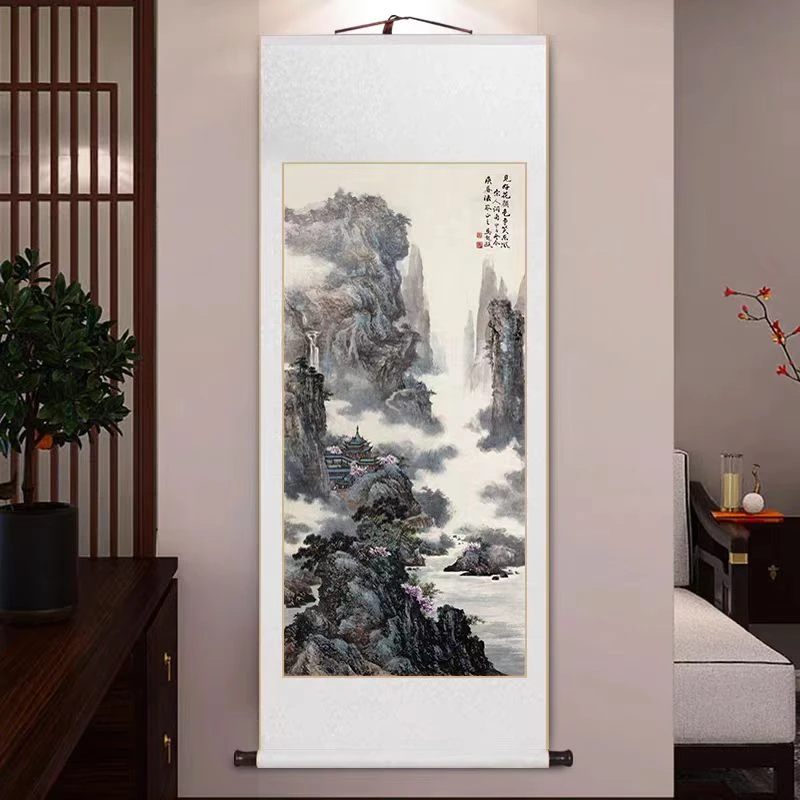 客厅沙发背景墙装饰画水墨山水画挂画办公室过道入户壁画大气挂画