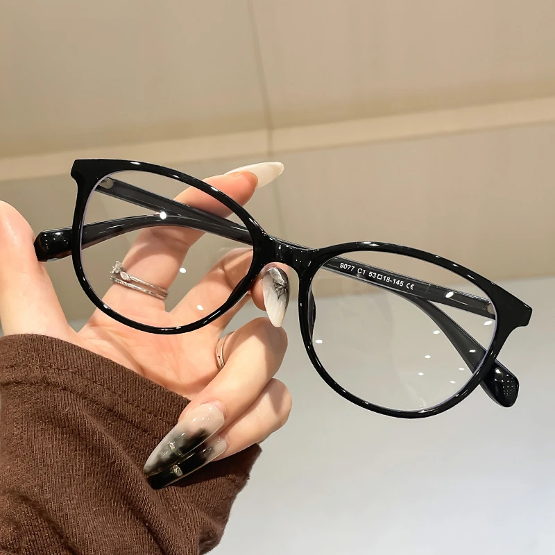 新款甜美校园风可配近视眼镜男女款TR高清防蓝光平光眼镜框架黑框
