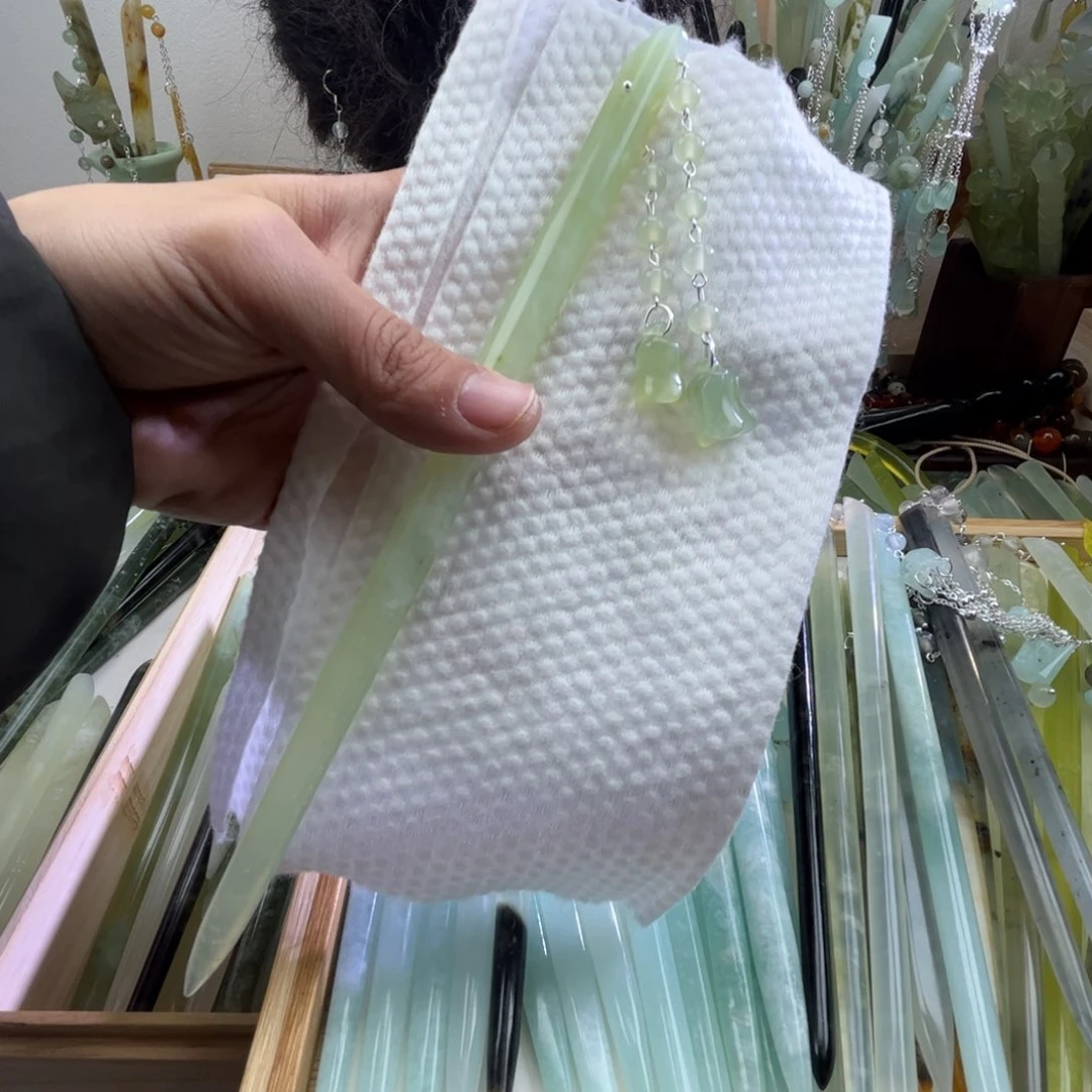 蛇纹石玉发饰未镶嵌长度20.5