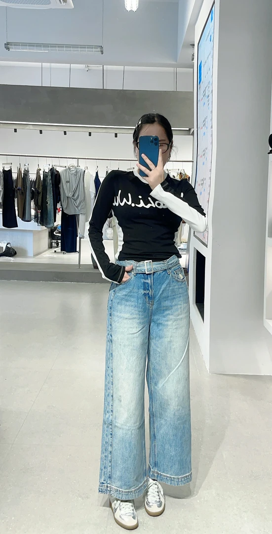 JIAODIAN蓝色牛仔9分裤