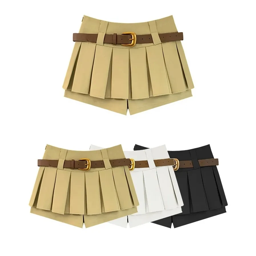 透气舒适夏学院风西装百褶裙辣妹裤裙芭蕾风百搭假两件半身短裙女