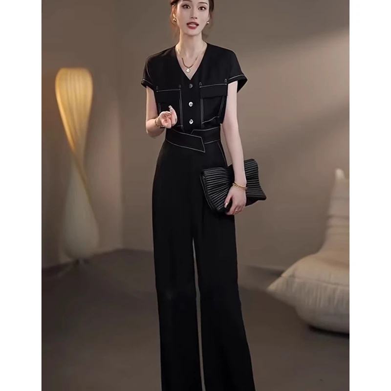 【两件套】设计短袖套装女2025夏季新款国风时尚休闲上衣裤子D1679