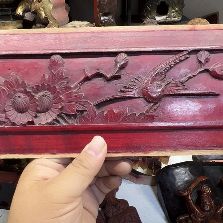 木（非红木类）黄*木雕花鸟一片