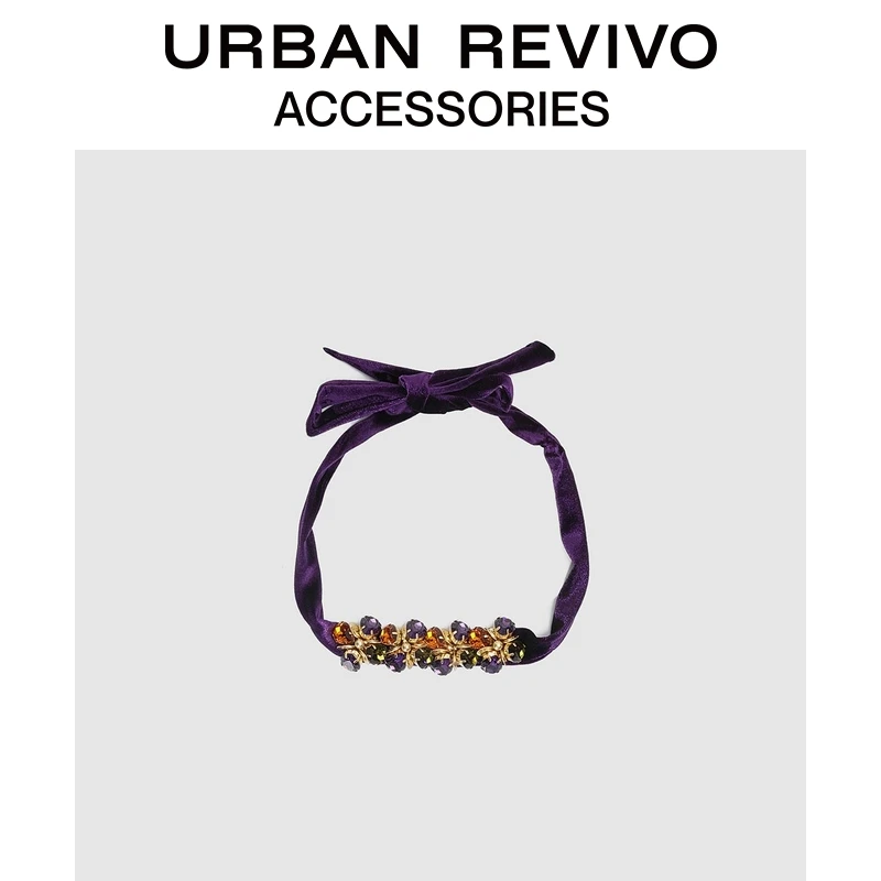 URBAN REVIVO2025冬季新款女丝绒多彩水晶项链首饰UAWA50169