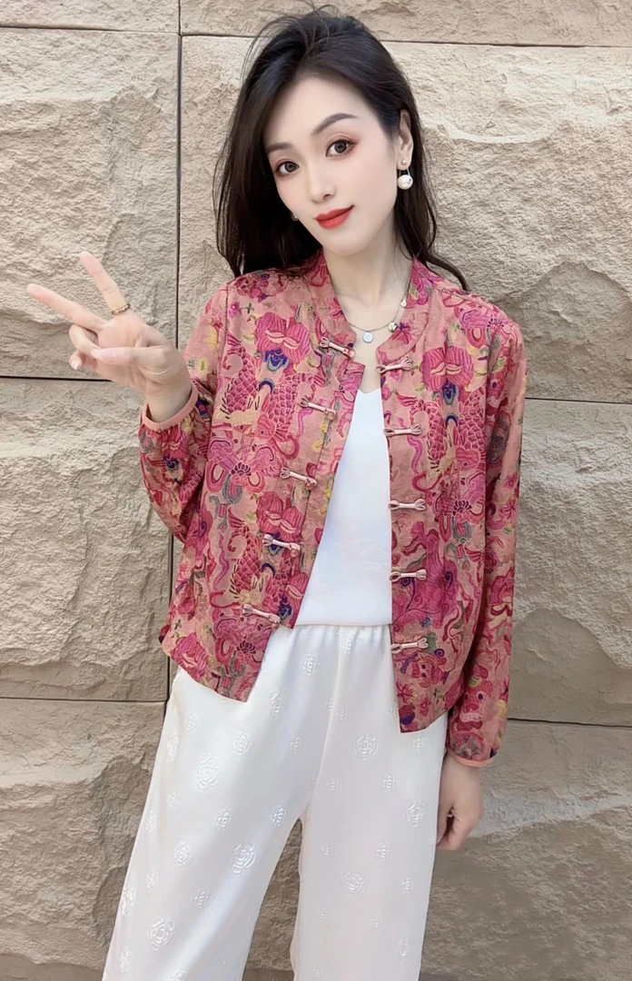 中国风2025夏季新款时尚休闲百搭新中式九分袖上衣女外套