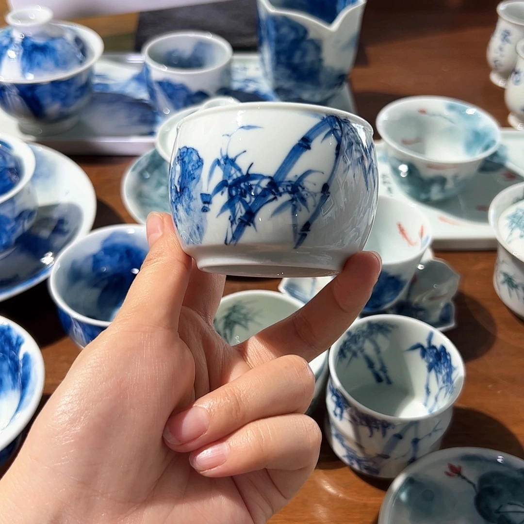 影***子青花手绘竹子主人杯