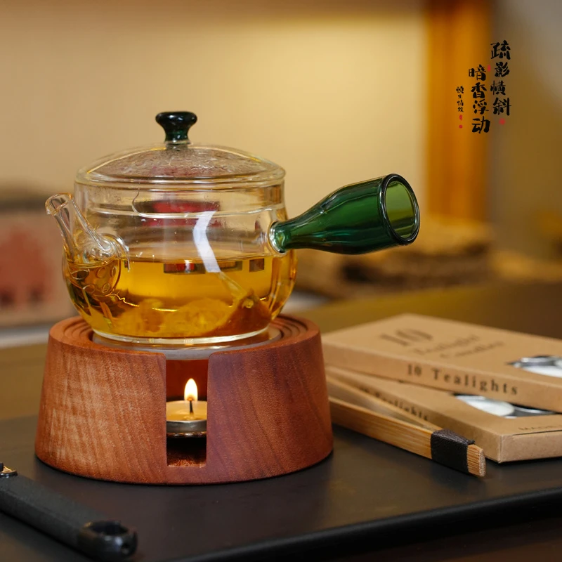 暗香疏影/温茶炉套装/一体式玻璃侧把壶/蜡烛煮茶温茶器明火保温