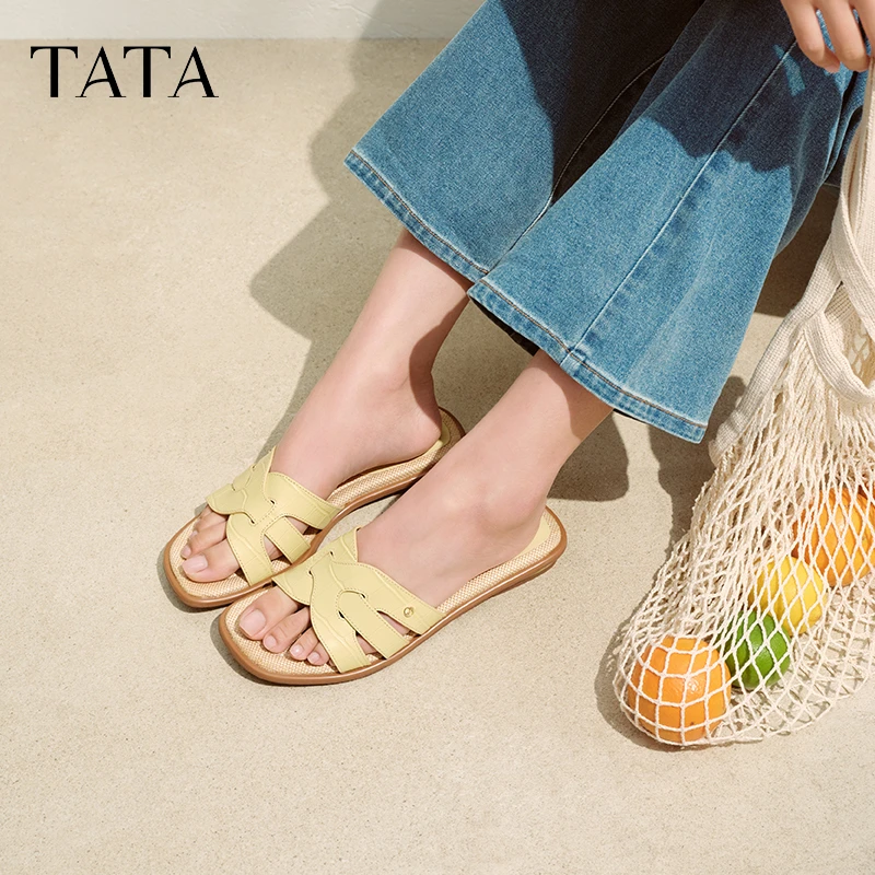 TATA他她2025夏新款商场同款简约休闲平底拖鞋法式凉鞋子7H901BT5