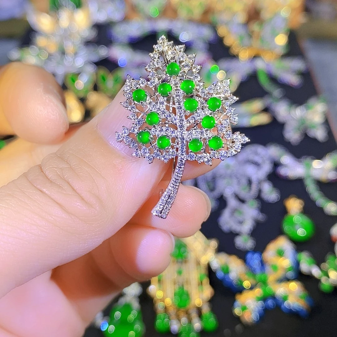 吊坠(不含链)银S925镶嵌翡翠