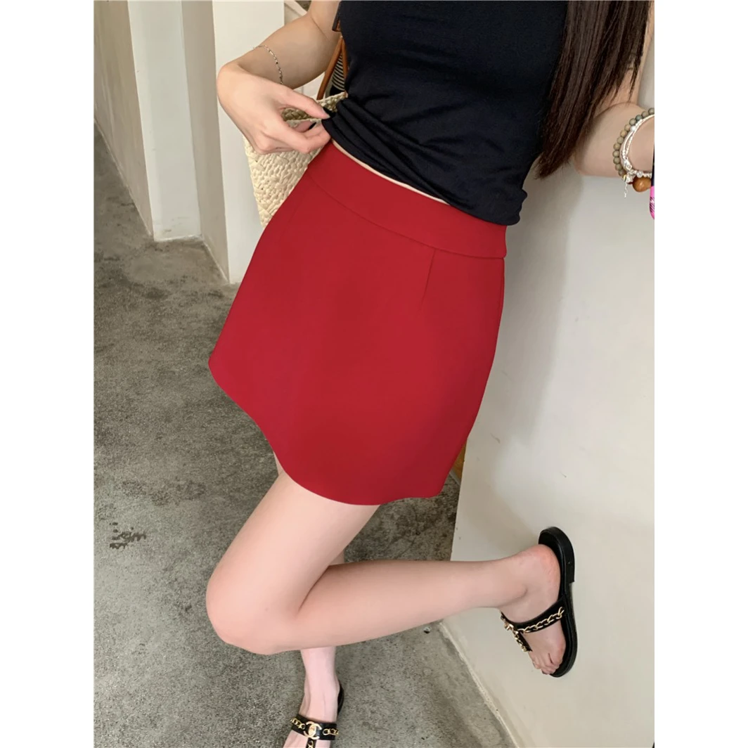 红色气质辣妹半身裙女百搭夏季薄款防走光短裙高腰显瘦休闲a字