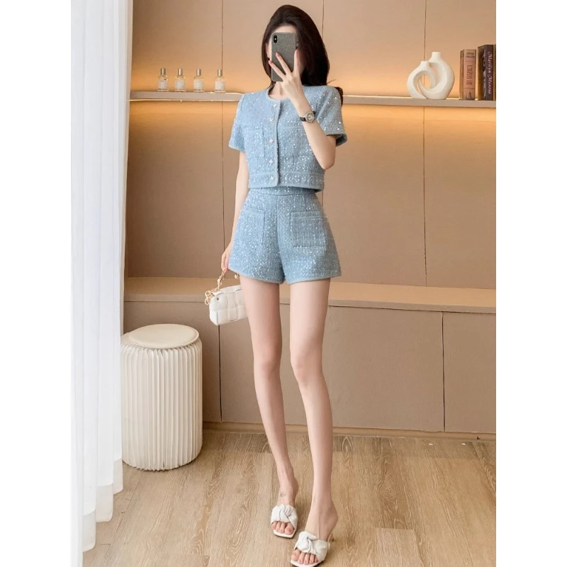0619新款春夏季小香风套装女两件套夏季减龄洋气时尚休闲短裤套装