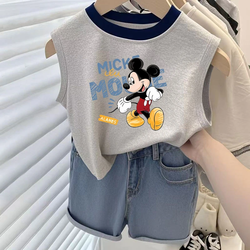 儿童背心T恤中小童宝宝纯棉坎肩2025夏季新款男女童卡通米奇上衣t