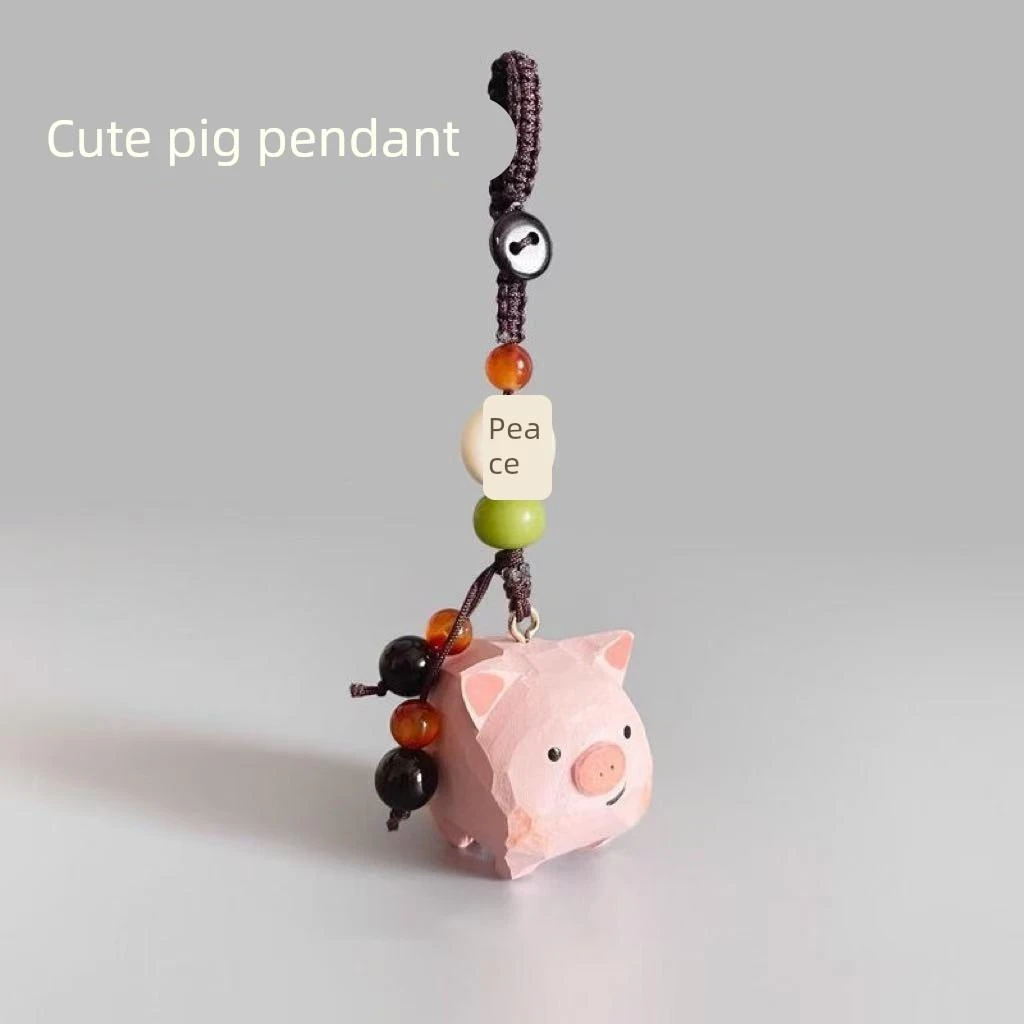 手工木雕小猪书包包挂件挂饰汽车钥匙扣手机炼可爱送女生闺蜜礼物