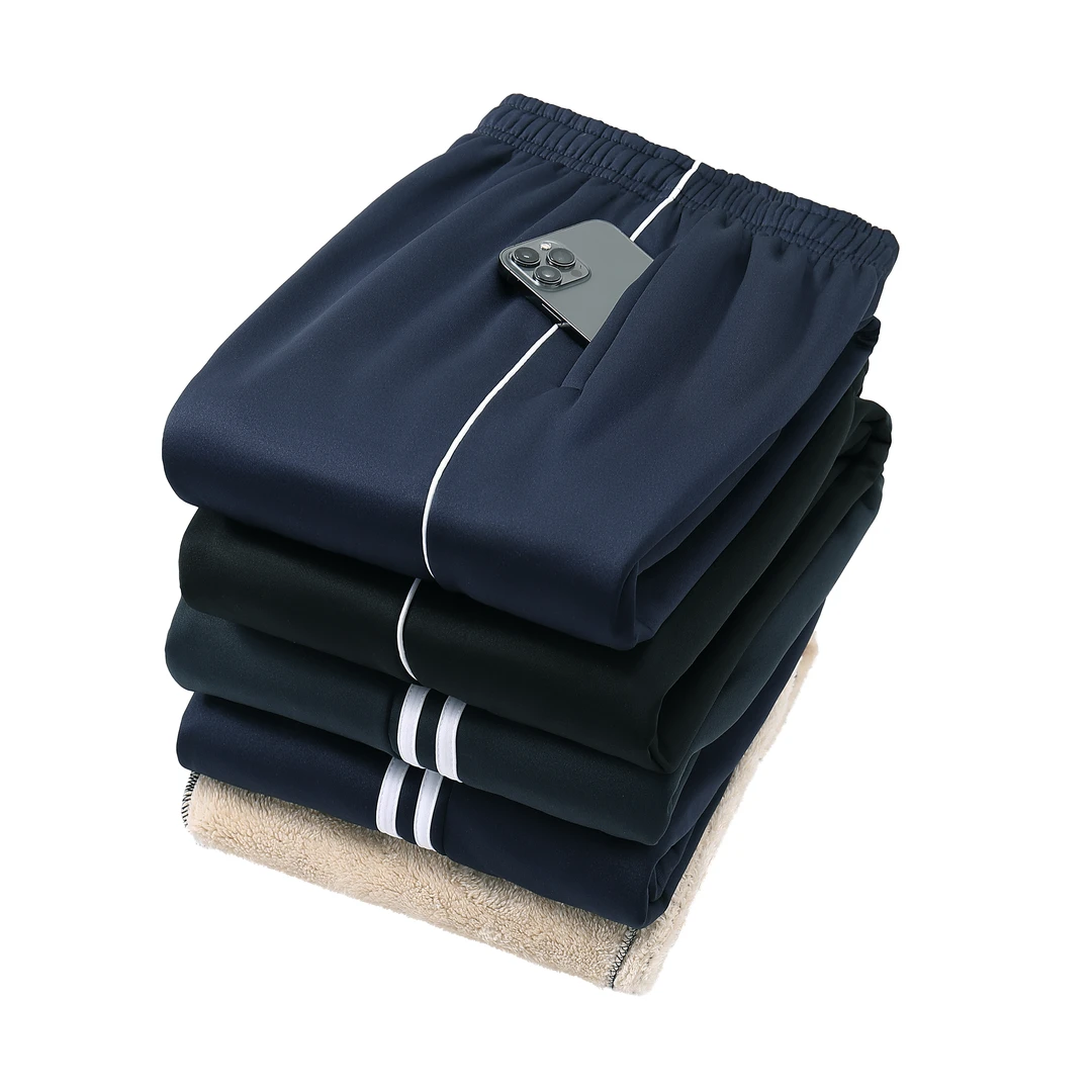 冬季羊羔绒加厚保暖中小学生校服裤子直筒宽松一二三条杠休闲运动