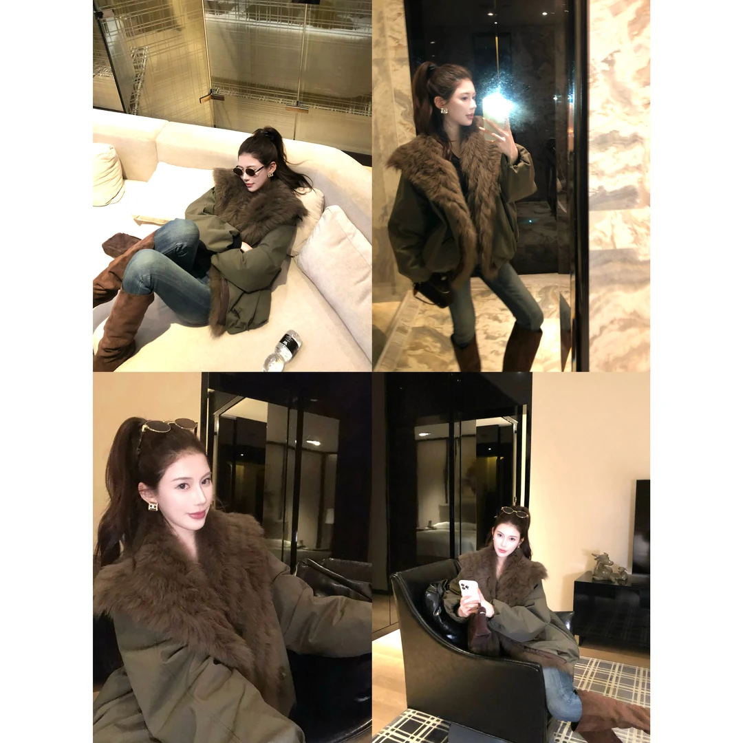 【禾呈】狐狸毛毛领派克鹅绒服女宽松设计感廓形保暖短款外套10859