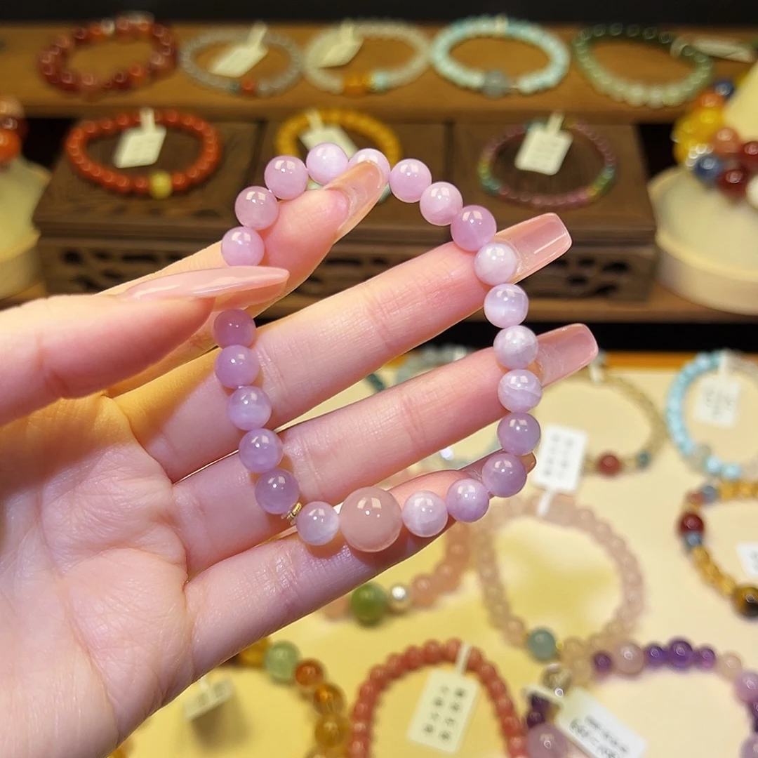 银S925镀金镶嵌水晶手串紫锂辉9301