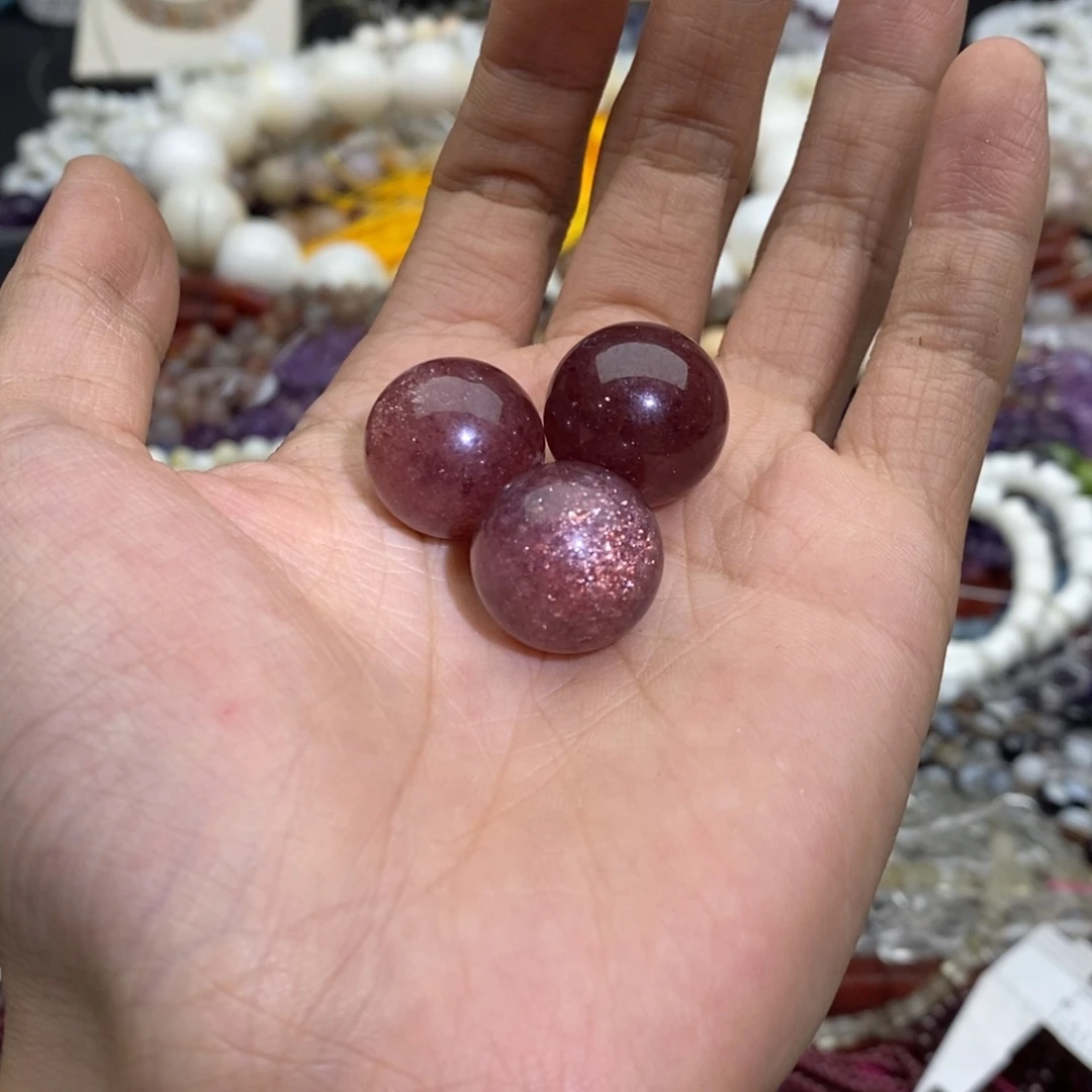 未镶嵌玛瑙/玉髓珠宝半成品一颗天然18mm星光草莓晶圆珠