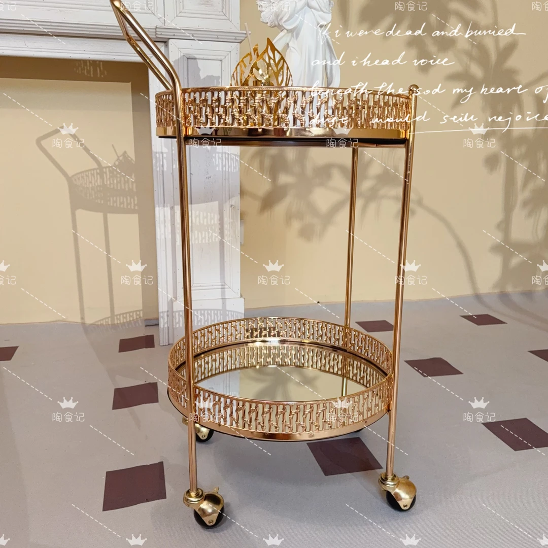 家用小推车收纳客厅可移动金属镜面边几摆件复古欧式创意