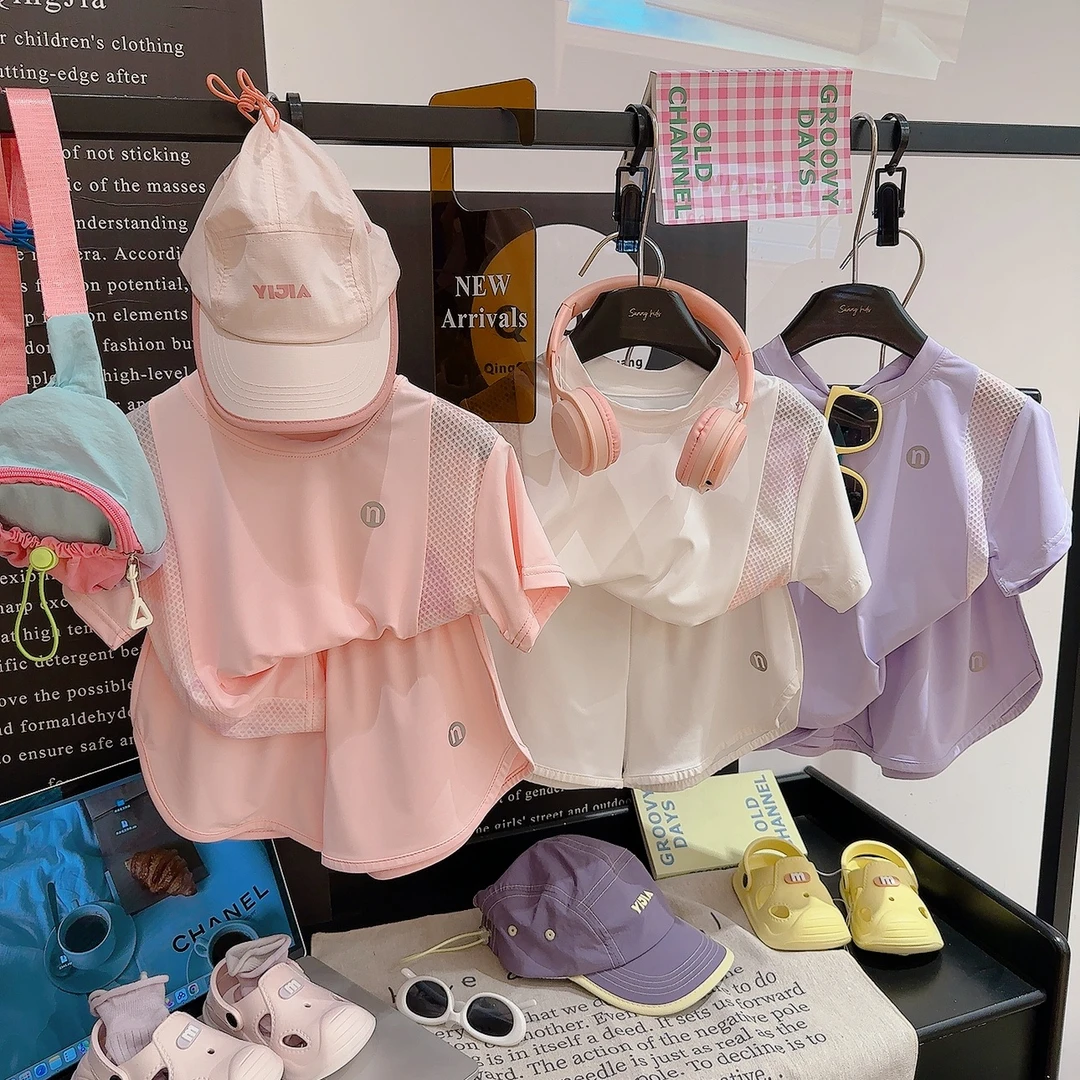 UPF50+夏季儿童防晒速干运动套装男童女童镂空冰感短袖短裤两件套