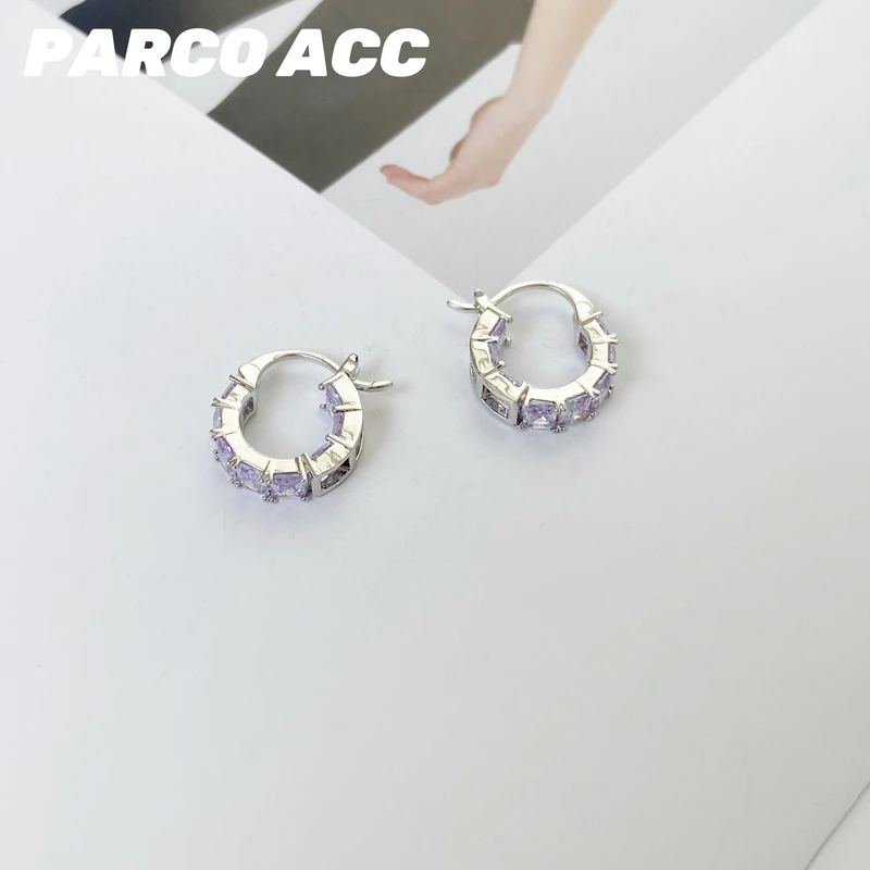 铜合金合成锆石耳饰 B612  POCKET 紫罗兰挎包耳钉