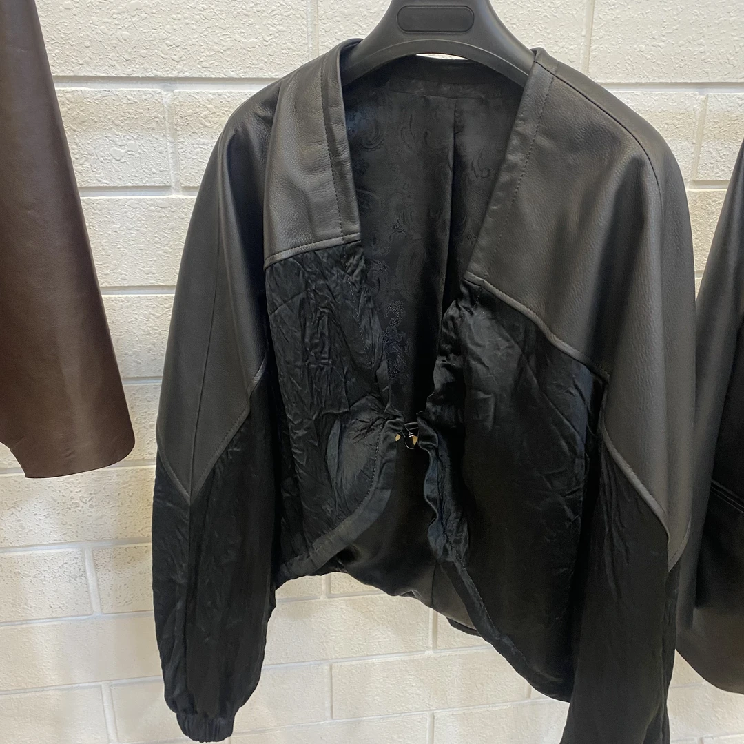 【锦米】 “女总裁”绵羊皮拼接高档面料 独家大牌款女装短外套春秋