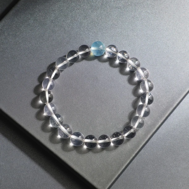 （桃）海蓝宝白水晶8mm手串（奶油体白水晶）