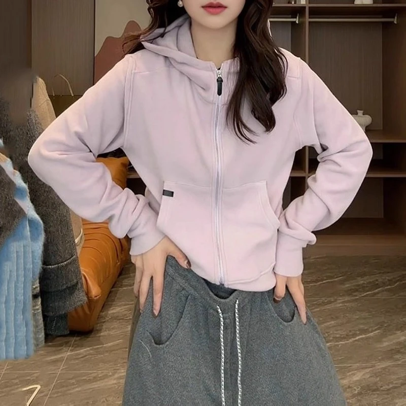 胖mm时尚叠穿内搭上衣女2025秋新款欧货宽松纯色连帽长袖卫衣外套