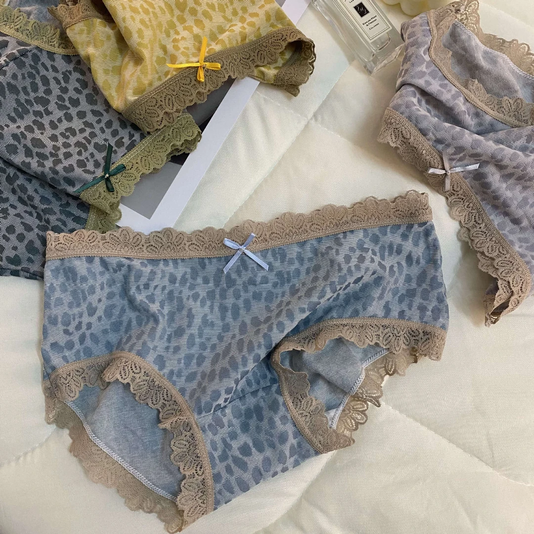 美式豹纹&莫代尔内裤轻感高弹花边透气中腰ins无痕女三角裤