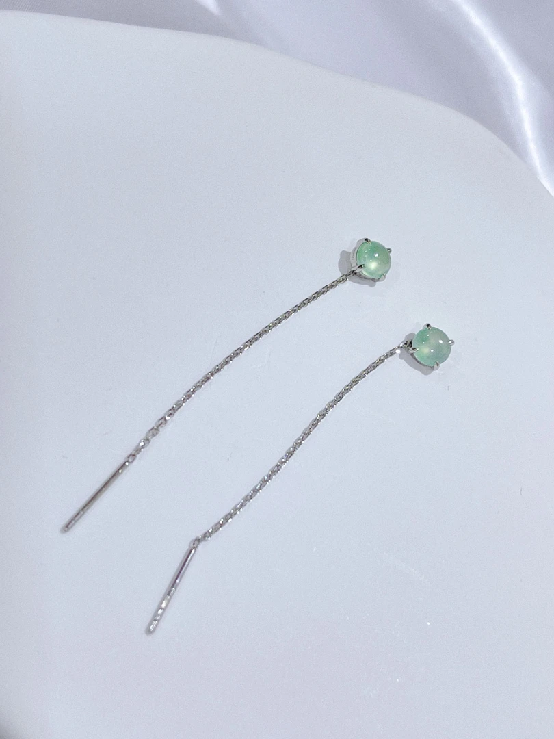 尚晶品珠宝铂金爪镶蛋面冰翡翠简约小众国风耳线甜美风耳饰PT950