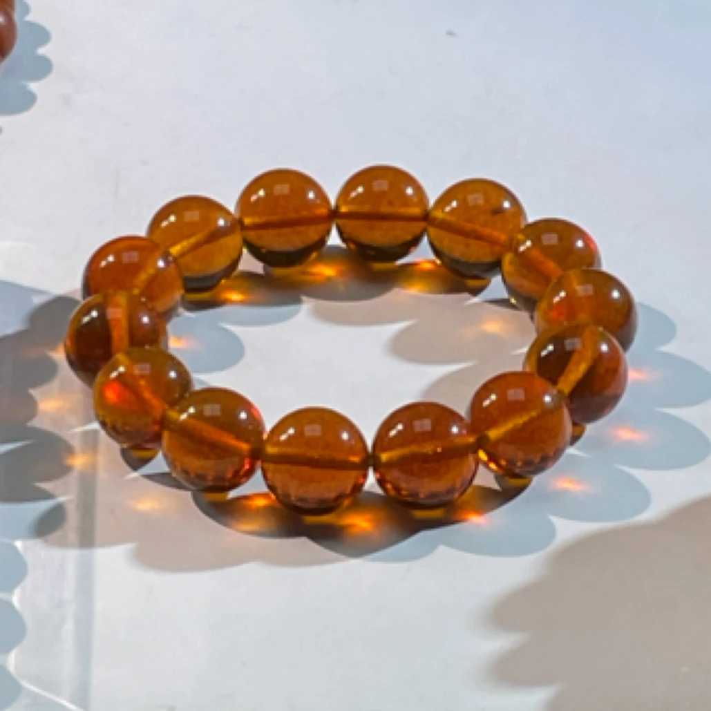 金茶珀12mm手串多样性发其一