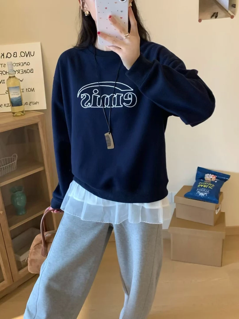 【AMI】emisssss女圆领套头落肩袖情侣款长款卫衣宽松女装春秋早秋