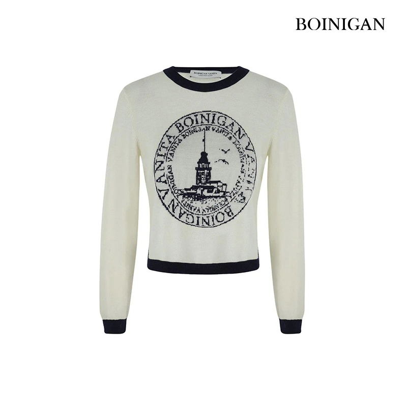 BOINIGAN磨毛圆领针织衫长袖薄款法式