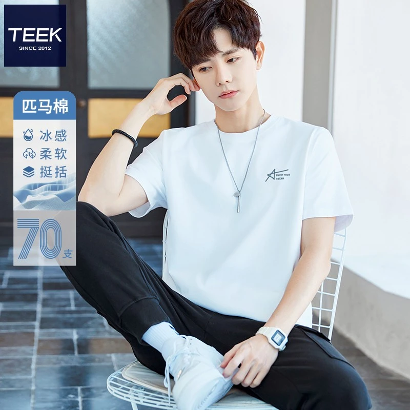 匹马棉短袖t恤男生夏季凉感上衣服 2025新款男装夏装青年百搭体恤