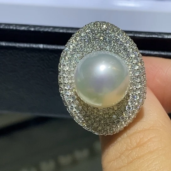 海水珍珠戒指银S925镶嵌13