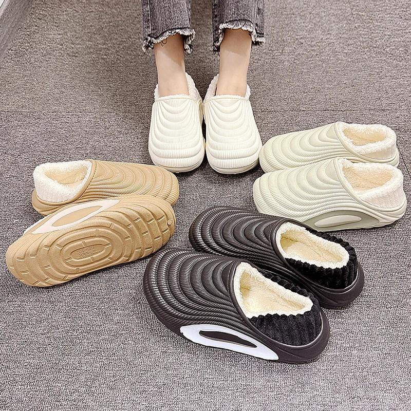 跨境棉拖鞋男冬季加绒保暖防水时尚居家室外两穿棉鞋情侣毛毛拖鞋