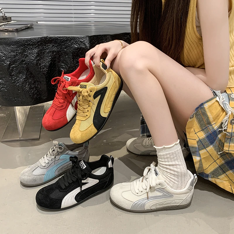 秋季爆款德训鞋小白鞋女2025新款复古休闲系带运动鞋百搭平底板鞋