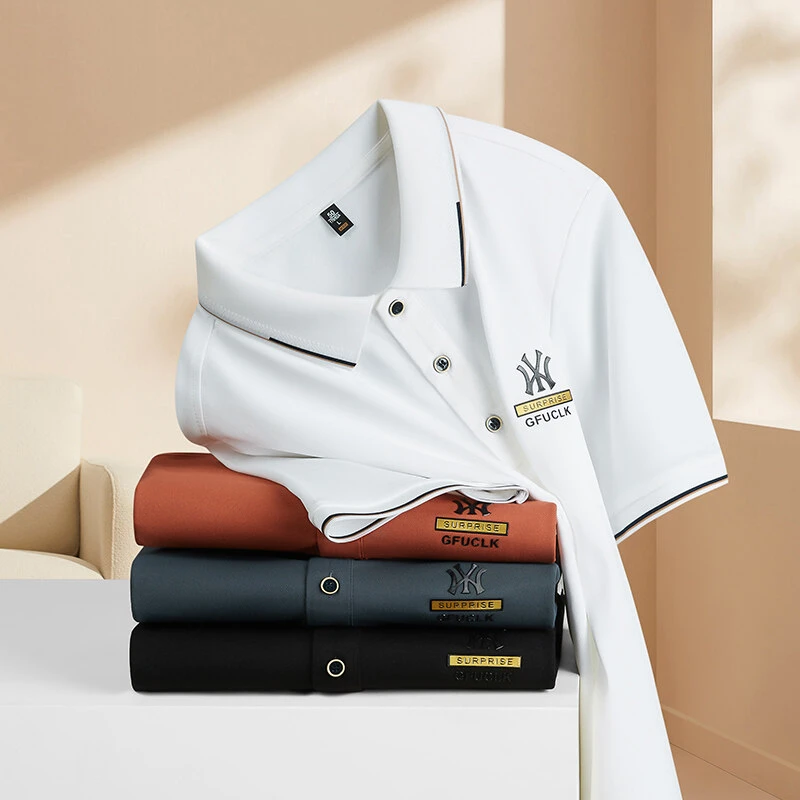2025夏季新款印花Polo衫男士翻领中青年冰丝速干宽松半袖短袖t恤