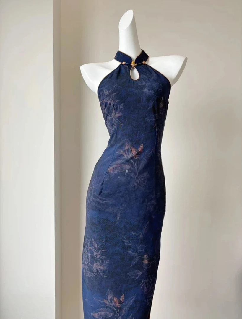 锦笙 | 颜兮123cm新中式改良挂脖单层修身年轻气质日常旗袍