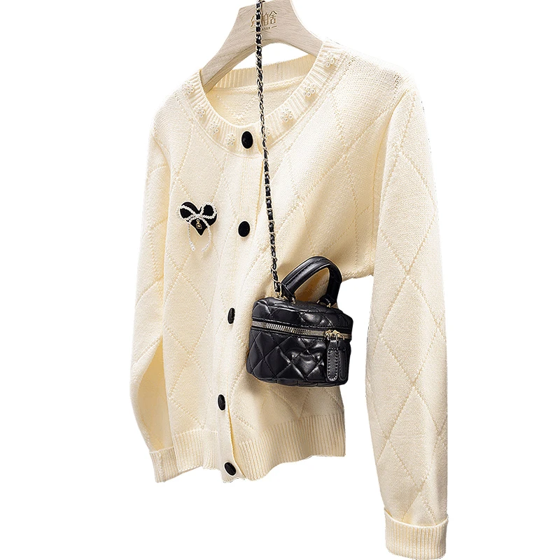 丝柏舍2025春装新款品质钉珠圆领单排扣针织衫S51P0030Z