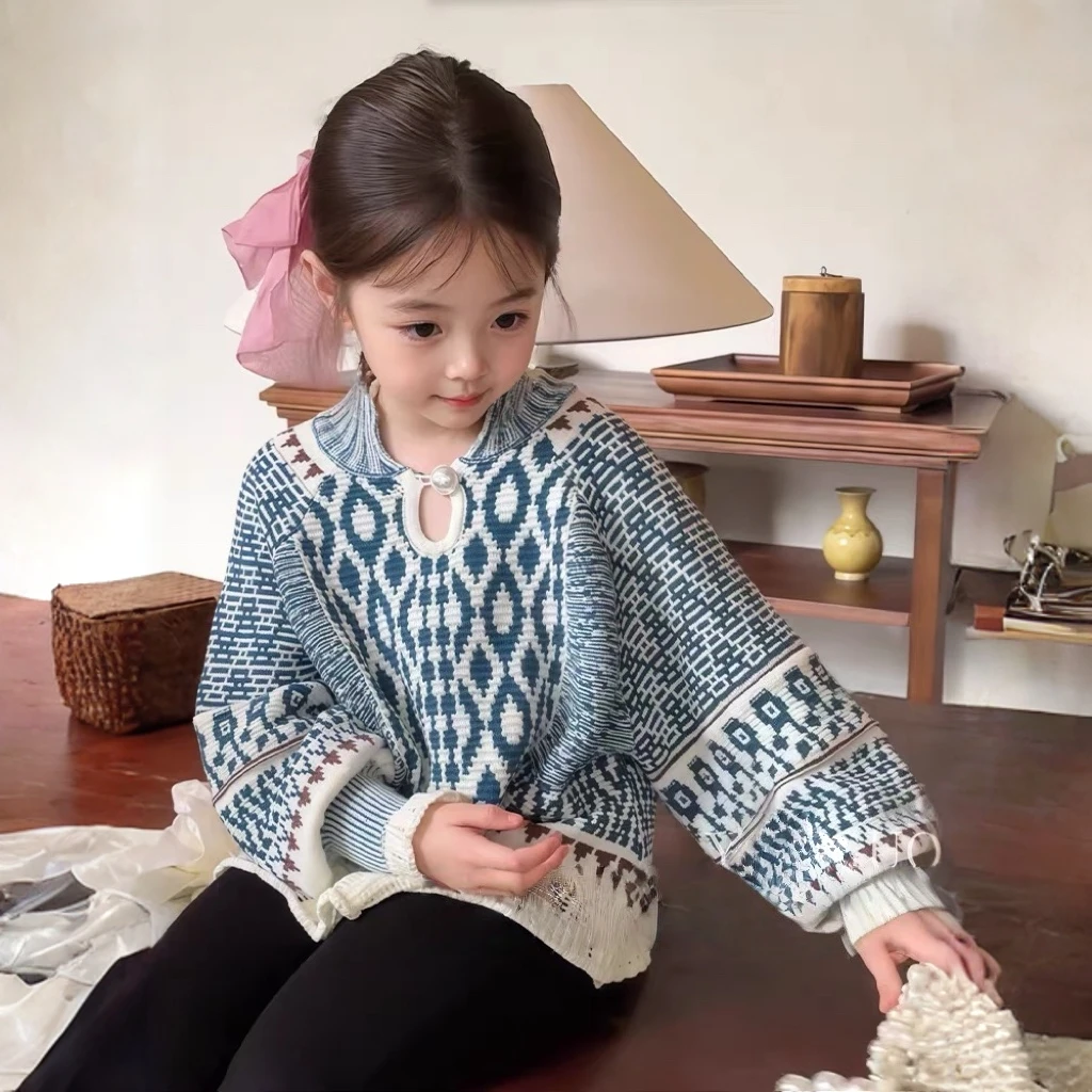 女童毛衣秋装2025新款儿童洋气针织衫女孩韩版春秋款长袖打底上衣