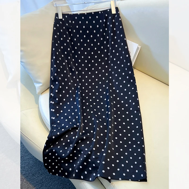 拉夏贝尔波点半身裙女中长款春秋2025新款醋酸夏季垂感包臀a字裙